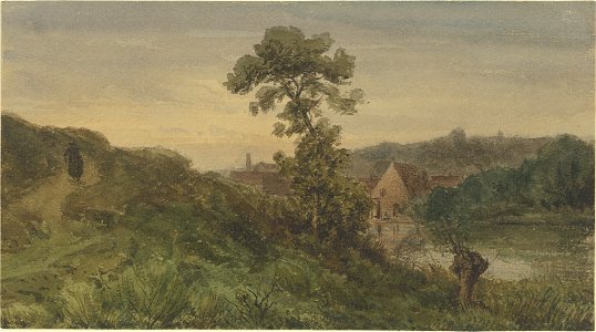 Peter Burnitz - Flussufer, links ein Landweg