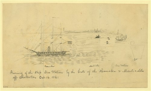 Burning of the Ship Thos. Watson by the boats of the Roanoke & Monticello off Charleston Oct. 16, 1861 LCCN2004661176