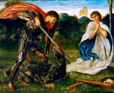 The Fight -- St George Kills the Dragon VI (Burne-Jones). Free illustration for personal and commercial use.