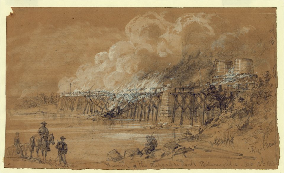 Burning the Rappahannock Railway bridge. Oct. 13th 1863 LCCN2004660786