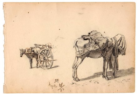 Burros cargados, Aug. 18th 1889, by Mariano Pedrero