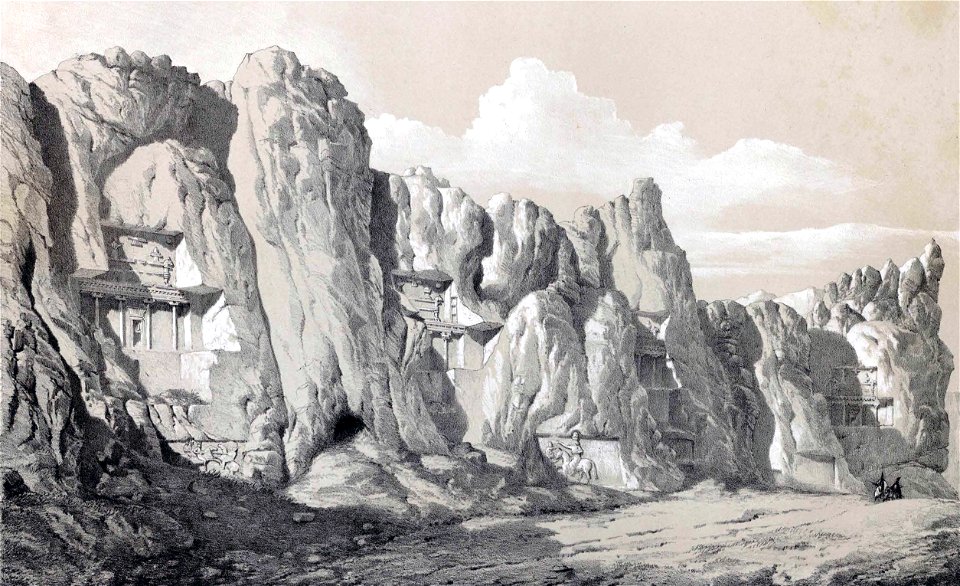 Burial vaults and reliefs Nakch i Rustam by Eugène Flandin
