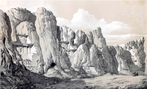 Burial vaults and reliefs Nakch i Rustam by Eugène Flandin