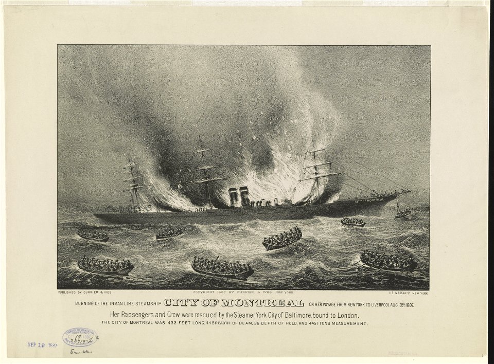 Burning of the Inman Line Steamship City of Montreal on her voyage from New York to Liverpool Aug. 10th 1887 LCCN90714101