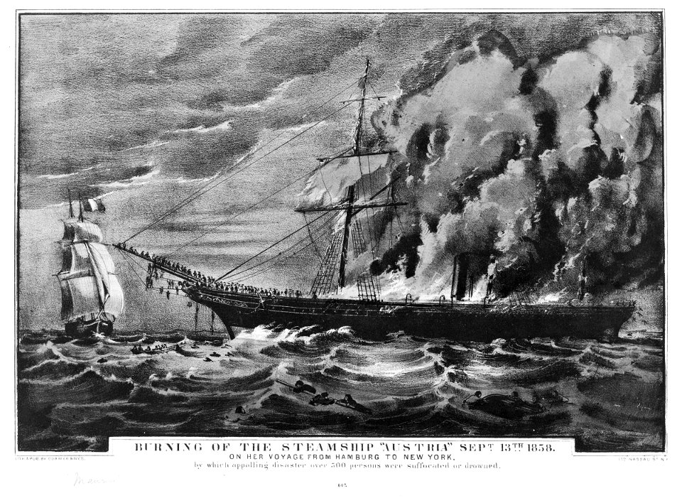Burning of the Steamship Austria Sept 13th 1858 on her voyage from Hamburg to New York RMG X0981
