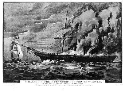Burning of the Steamship Austria Sept 13th 1858 on her voyage from Hamburg to New York RMG X0981. Free illustration for personal and commercial use.
