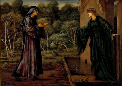 Burne-Jones - The Pilgrim at the Gate of Idleness 1884. Free illustration for personal and commercial use.