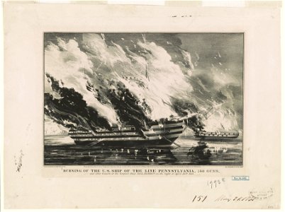 Burning of the U.S. ship of the line Pennsylvania, 140 guns - and other vessels, at the Gosport Navy Yard, Norfolk, Va. on the night of April 20th 1861 LCCN90714141