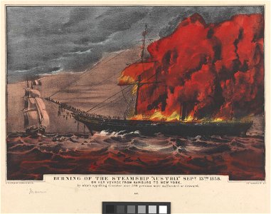 Burning of the Steamship Austria Sept 13th 1858 on her voyage from Hamburg to New York RMG PY0298