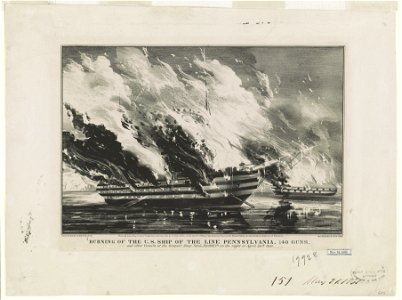 Burning of the U.S. ship of the line Pennsylvania, 140 guns - and other vessels, at the Gosport Navy Yard, Norfolk, Va. on the night of April 20th 1861 LCCN90714141