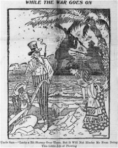 Bushnell cartoon about American focus on the Panama Canal instead of the Russo-Japanese War. Free illustration for personal and commercial use.