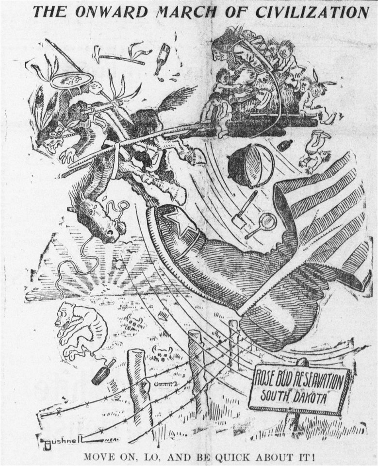 Bushnell cartoon about evicting the Sioux from South Dakota
