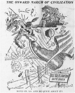 Bushnell cartoon about evicting the Sioux from South Dakota