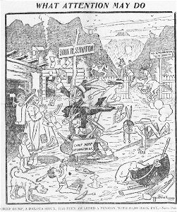 Bushnell cartoon about money corrupting Chief Hump and the Sioux