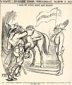 Bushnell cartoon about Theodore Roosevelt and the American Legion (March 1915)