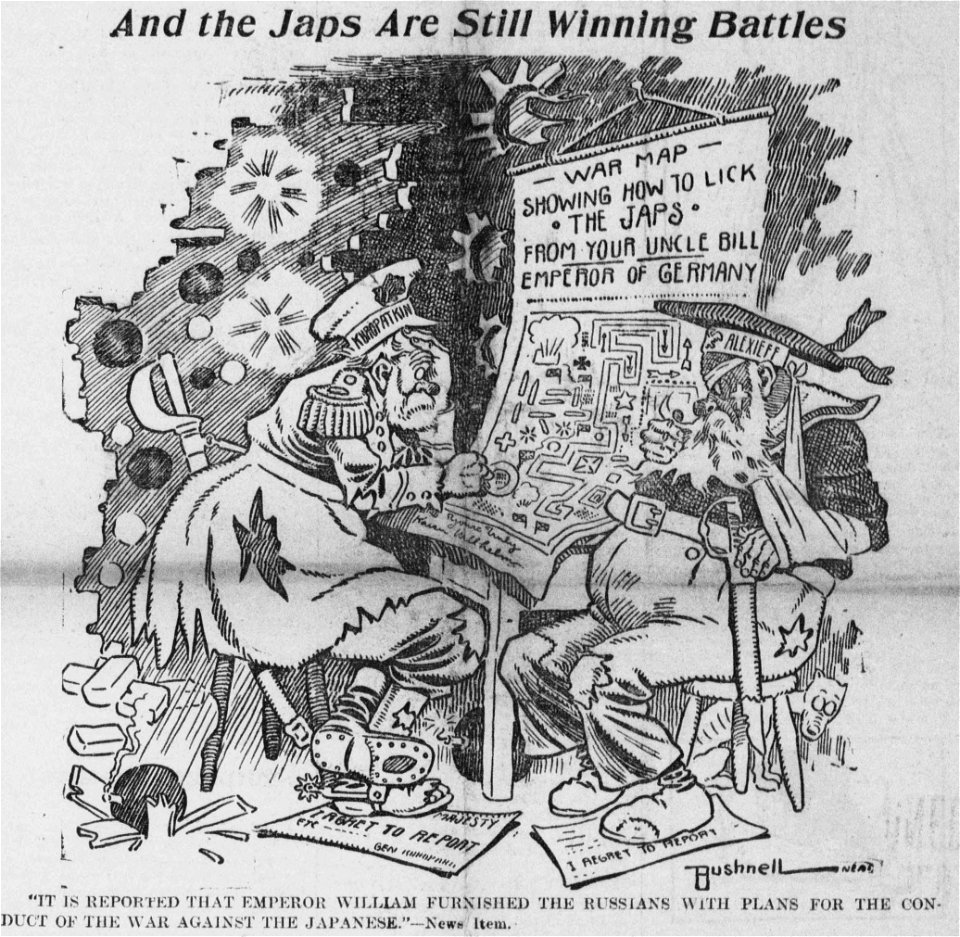 Bushnell cartoon about Imperial Germany advising Imperial Russia on how to fight Imperial Japan