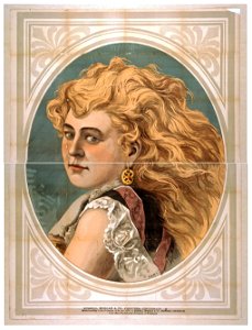 Bust view of woman with long, blond, free-flowing hair, wearing lace LCCN2014637339