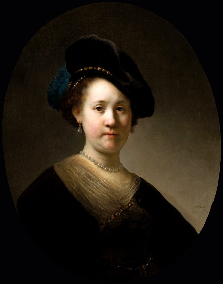 Bust of a Young Woman Wearing a Plumed Cap, Rembrandt, 1632, private collection