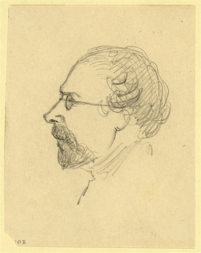Bust-length profile portrait of a man wearing glasses LCCN2004661077