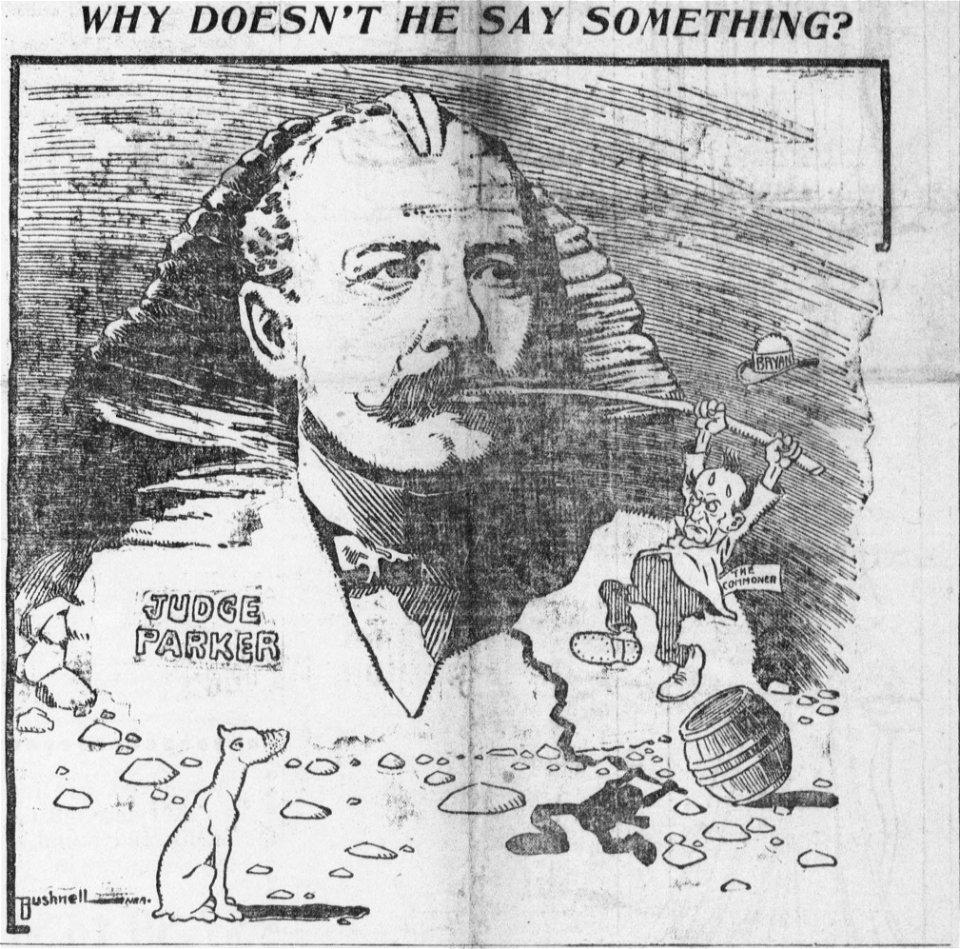 Bushnell cartoon about Alton Parker as the Great Sphinx of Giza