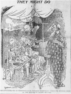 Bushnell cartoon about the pairing of Theodore Roosevelt and Charles Fairbanks