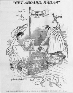 Bushnell cartoon about William Jennings Bryan inviting the Democratic Party to accompany him