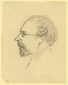 Bust-length profile portrait of a man wearing glasses LCCN2004661077