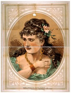 Bust view of woman, wearing rose in hair and green dress LCCN2014637340