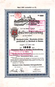Butzbach-Licher Eisenbahn-AG 1000 Mk 1904