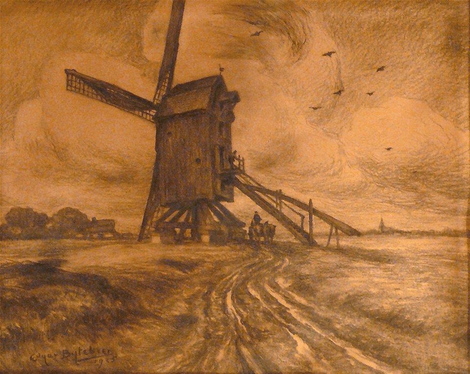 Bytebier E. - Charcoal - Moulin à vent dans le Brabant - 48x60cm