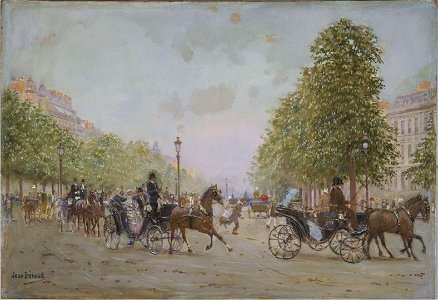 Béraud - La promenade aux Champs-Elysées, Vers 1890. Free illustration for personal and commercial use.