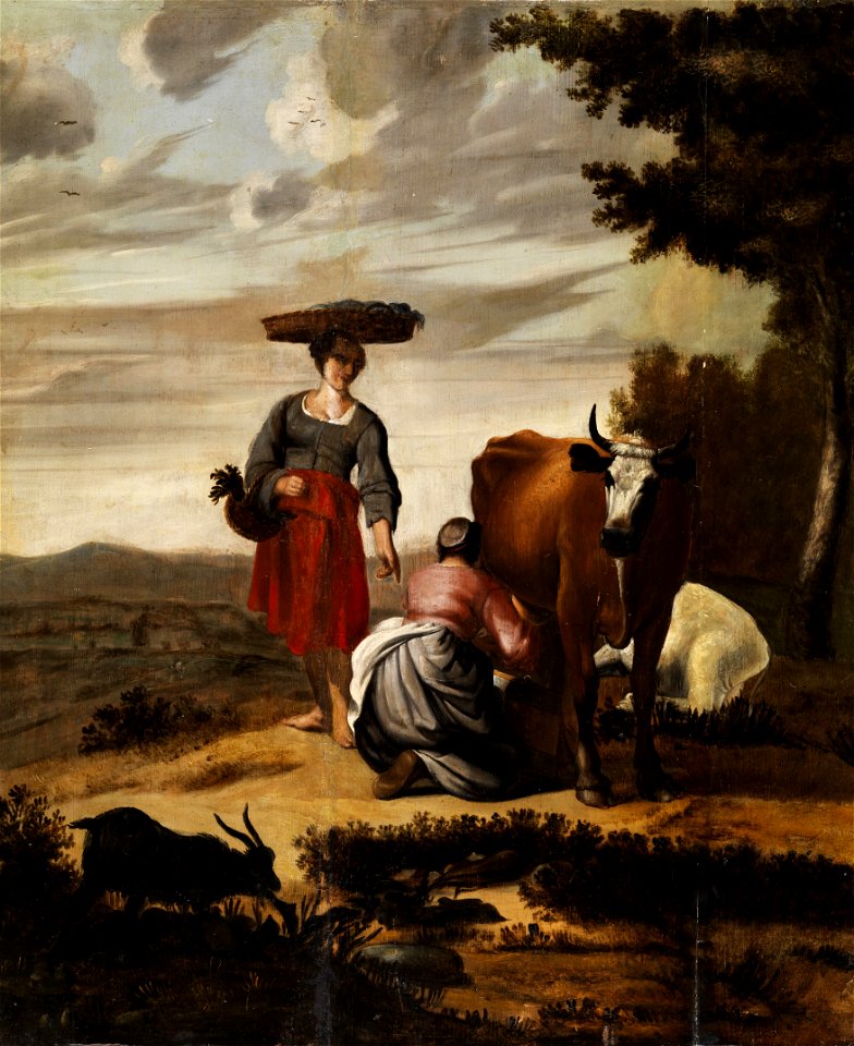 Bäuerin beim Melken c1800