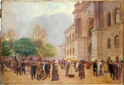 Béraud - La sortie du Salon, au Palais de l'Industrie, Vers 1890. Free illustration for personal and commercial use.