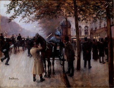 Béraud - Le boulevard des Capucines, le soir, devant le Café Napolitain, Vers 1880. Free illustration for personal and commercial use.