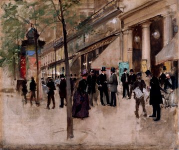 Béraud - Le boulevard Montmartre, devant le théâtre des Variétés, l'après-midi, Vers 1885. Free illustration for personal and commercial use.