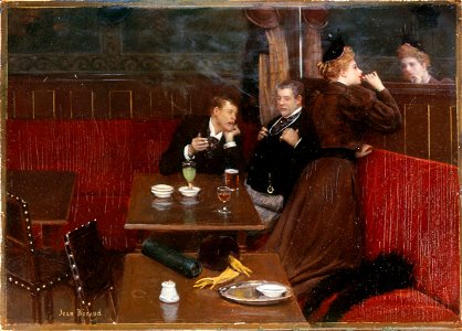 Béraud - Trois personnages dans un café, Vers 1890. Free illustration for personal and commercial use.