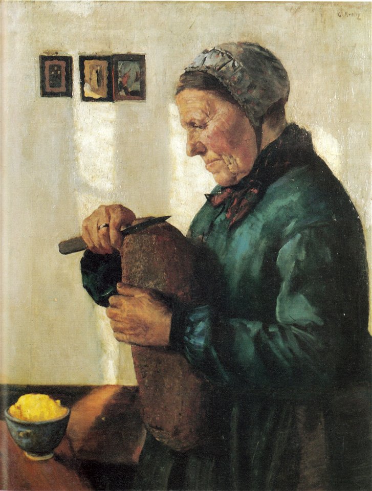 C Krohg-Kone som skjærer brød