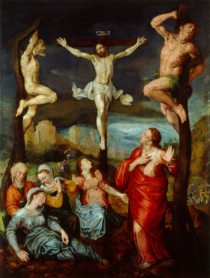 C. I van Mander - Christus aan het kruis met Maria, Johannes en Maria Magdalena - NK1903 - Cultural Heritage Agency of the Netherlands Art Collection