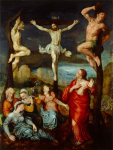 C. I van Mander - Christus aan het kruis met Maria, Johannes en Maria Magdalena - NK1903 - Cultural Heritage Agency of the Netherlands Art Collection
