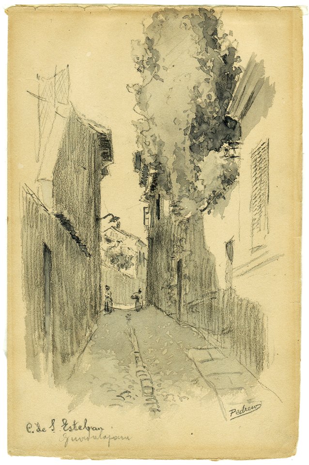 C. San Esteban, Guadalajara, watercolor, by Mariano Pedrero