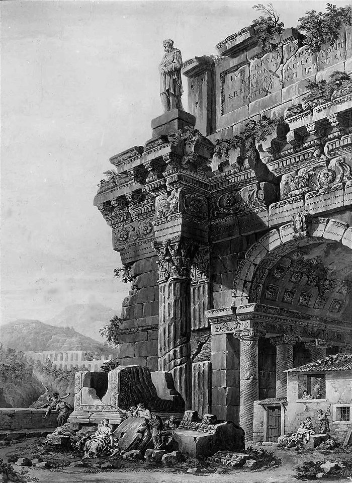 Clerisseau--Ruins of a Roman arch, n.d., watercolor on paper, Museum of Fine Arts, Boston