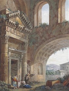 Clerisseau--a classical capriccio with figures by a great arch--1786--christies