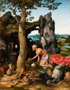 Joos van Cleve - Saint Jerome in Penitence (1516-18). Free illustration for personal and commercial use.