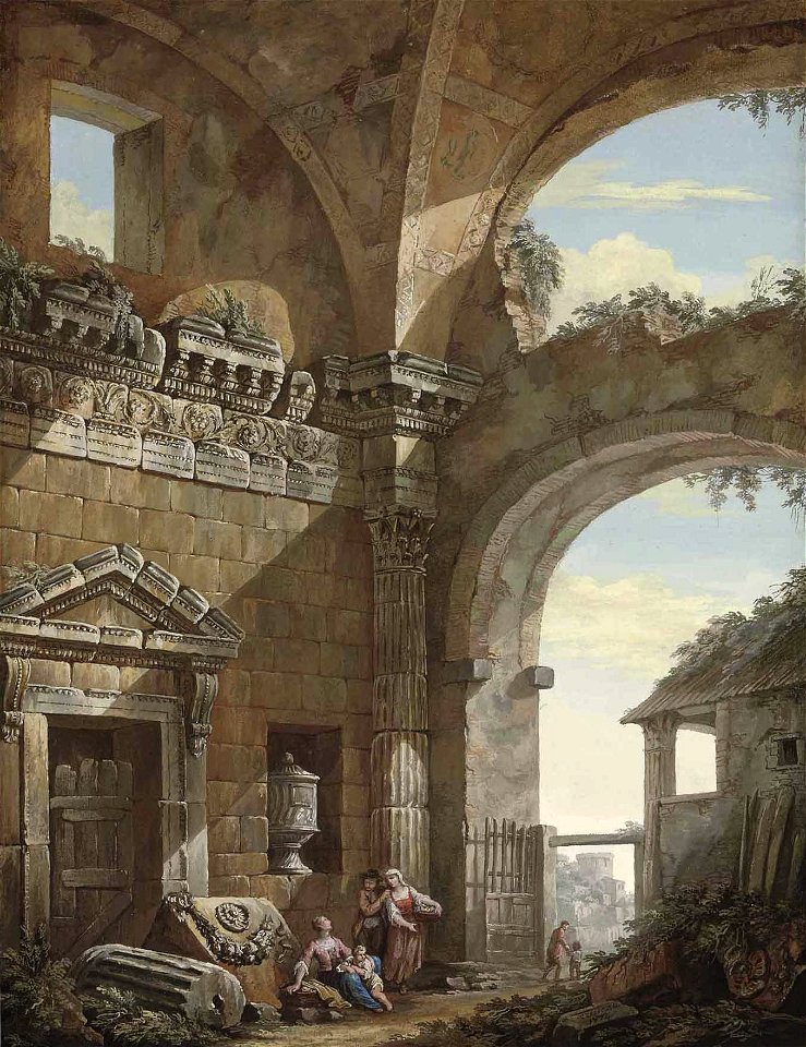 Clerisseau--architectural capriccio with peasants--1773--christies