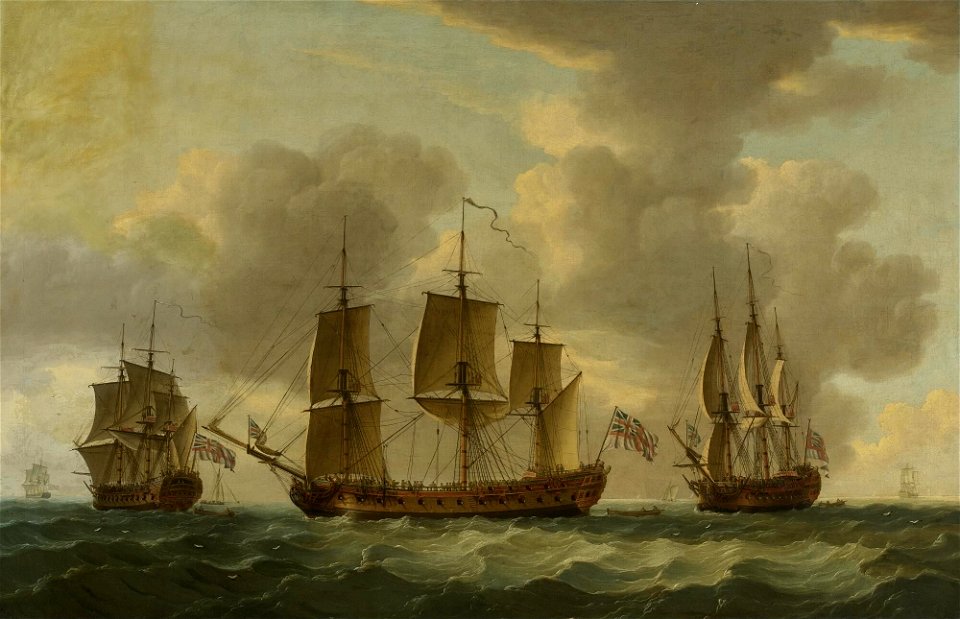 John Cleveley the Elder - The Frigate H.M.S. Pallas in three postions (1769)