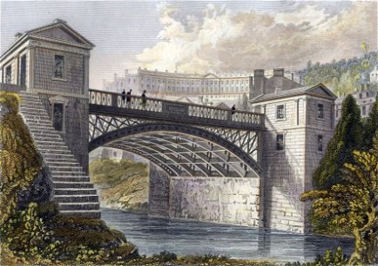 Cleveland Bridge Bath England in 1830 engraving by FP Hay