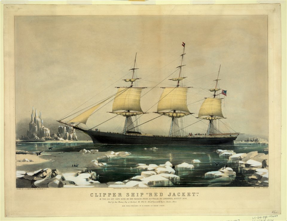 Clipper ship Red Jacket- In the ice off Cape Horn, on her passage from Australia, to Liverpool, August 1854 - drawn by J.B. Smith & Son, Brooklyn, L.I. ; on stone by C. Parsons. LCCN90716151