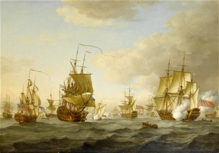 John Cleveley the Elder - Admiral Byng's fleet getting underway from Spithead