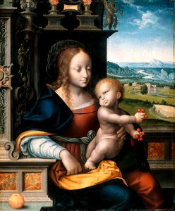 Joos van Cleve - Kirschenmadonna (Gemäldegalerie, Berlin). Free illustration for personal and commercial use.