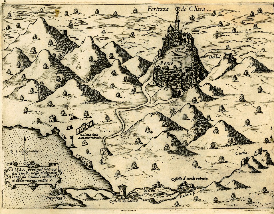 Clissa, principal fortezza del Turcho nella Dalmatia - Camocio Giovanni Francesco - 1574